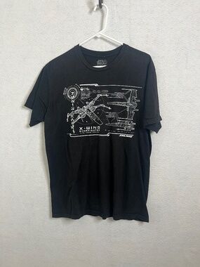 Star Wars X-Wing Starfighter Blueprint Graphic Tee Black T-Shirt Size L